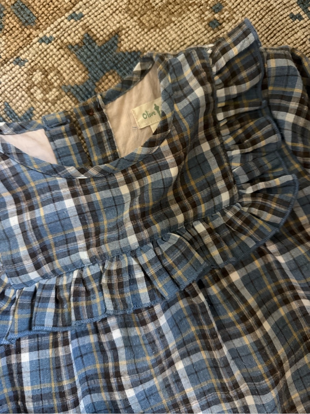 Olive Kids Blue Plaid Ruffle Blouse